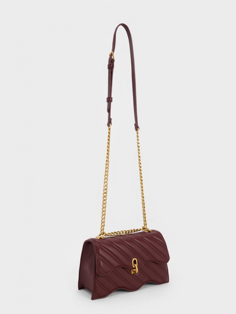 Charles And Keith Freja Wavy Trapeze Crossbody Bags Dark Chocolate | PHILIPPINES L431