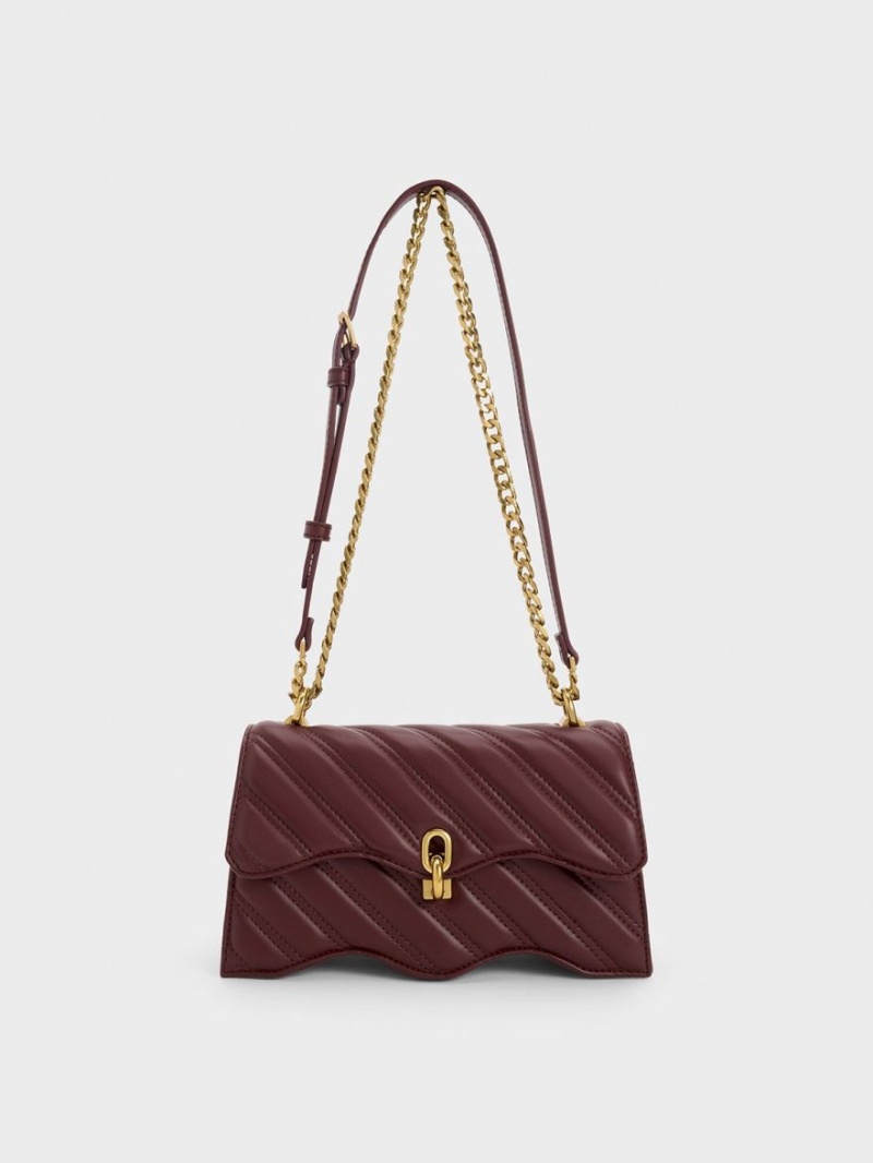 Charles And Keith Freja Wavy Trapeze Crossbody Bags Dark Chocolate | PHILIPPINES L431