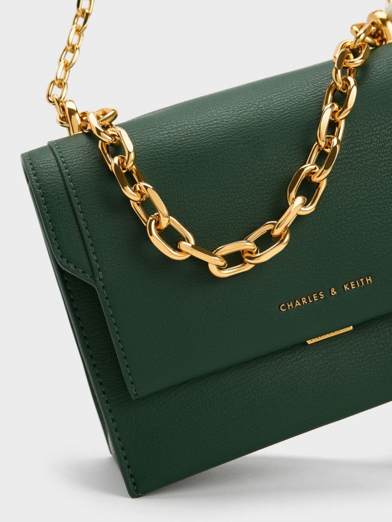 Charles And Keith Front Flap Chain Handle Crossbody Bags Dark Green | PHILIPPINES G675