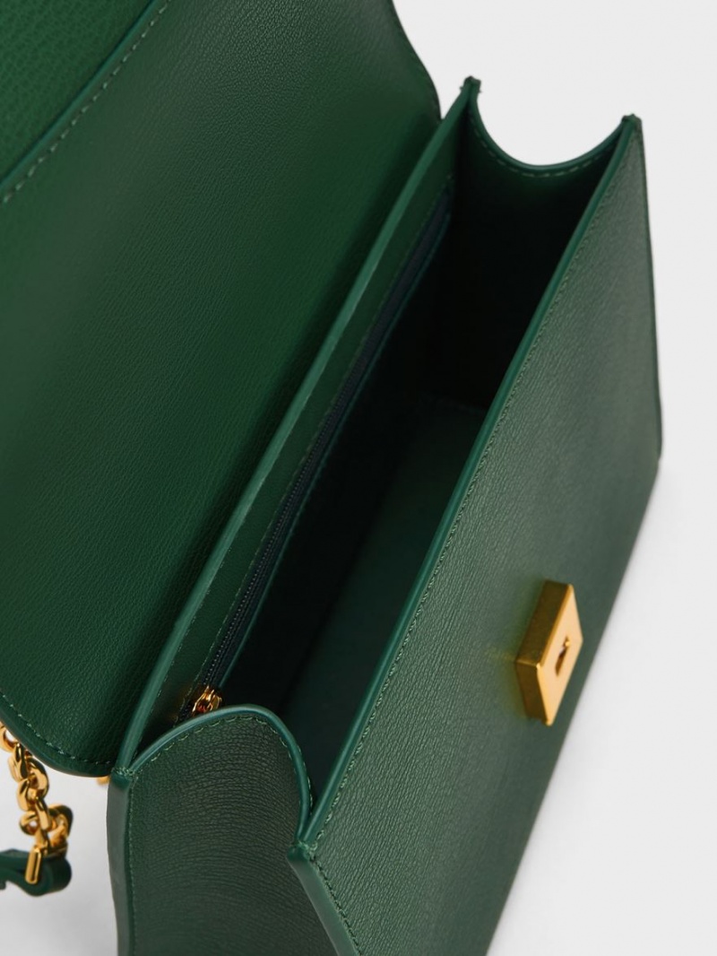 Charles And Keith Front Flap Chain Handle Crossbody Bags Dark Green | PHILIPPINES G675