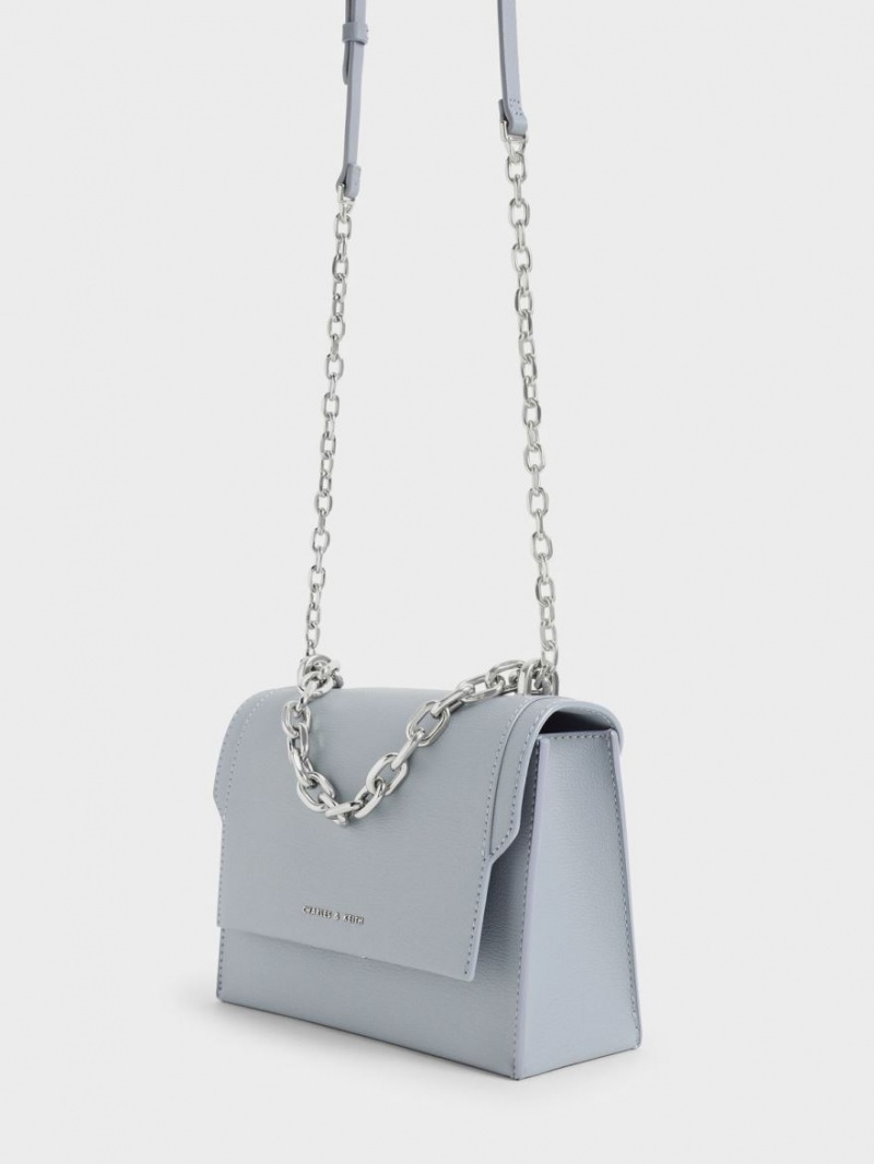 Charles And Keith Front Flap Chain Handle Crossbody Bags Light Blue | PHILIPPINES M896