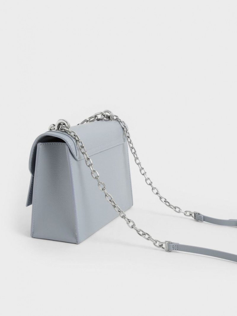 Charles And Keith Front Flap Chain Handle Crossbody Bags Light Blue | PHILIPPINES M896