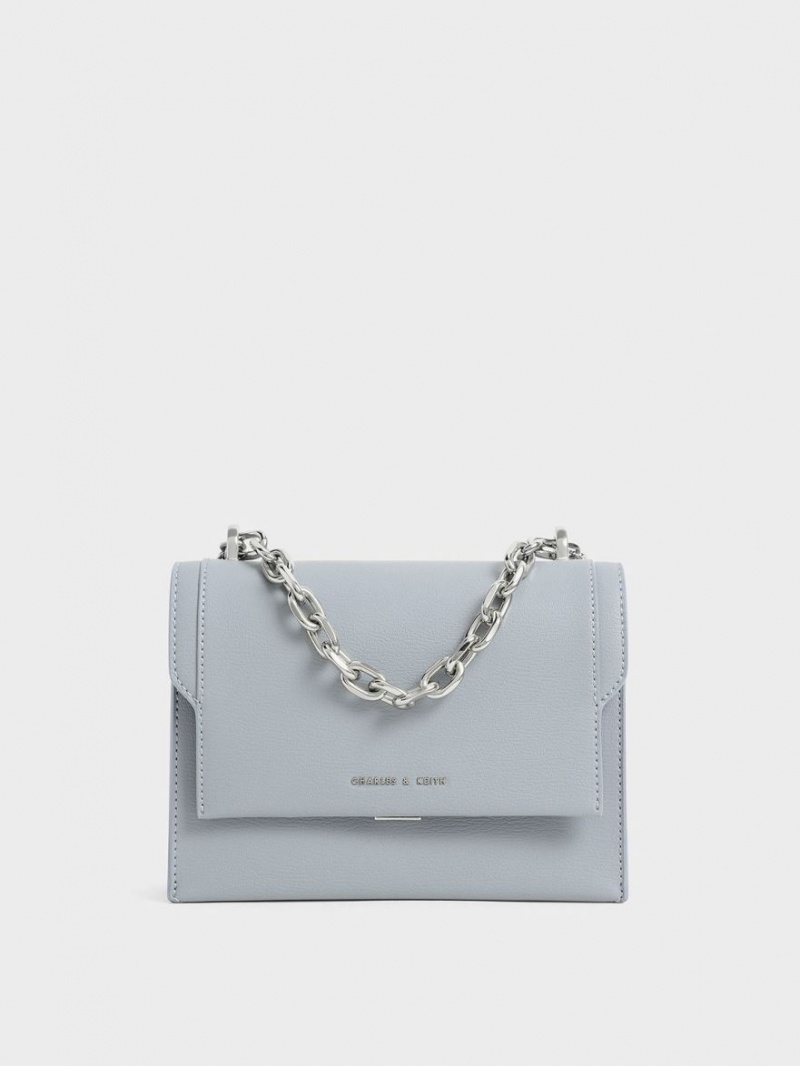 Charles And Keith Front Flap Chain Handle Crossbody Bags Light Blue | PHILIPPINES M896