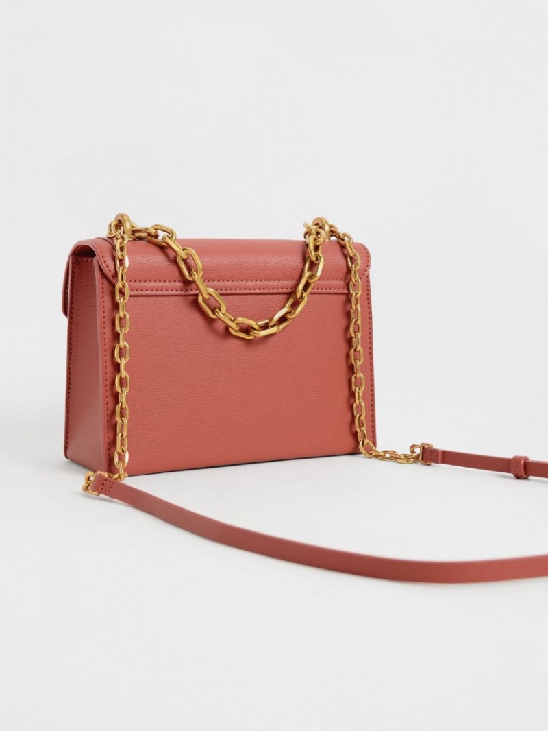 Charles And Keith Front Flap Chain Handle Crossbody Bags Dark Red | PHILIPPINES E517