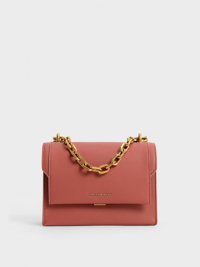 Charles And Keith Front Flap Chain Handle Crossbody Bags Dark Red | PHILIPPINES E517