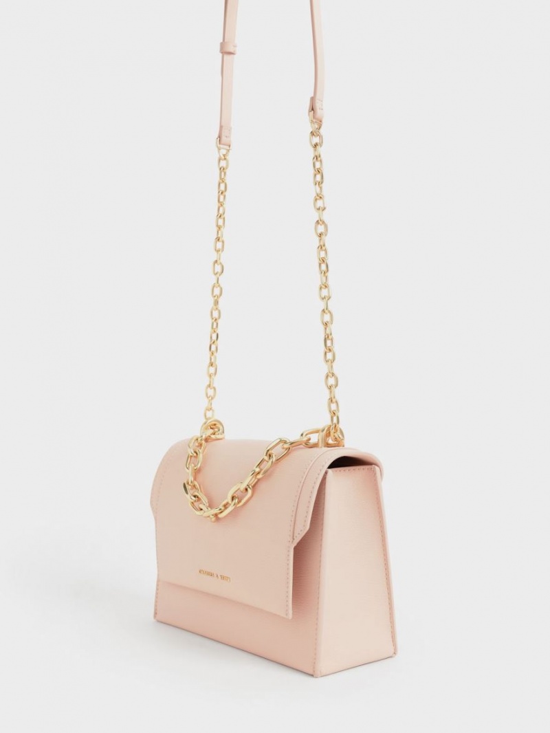 Charles And Keith Front Flap Chain Handle Crossbody Bags Light Pink | PHILIPPINES J035