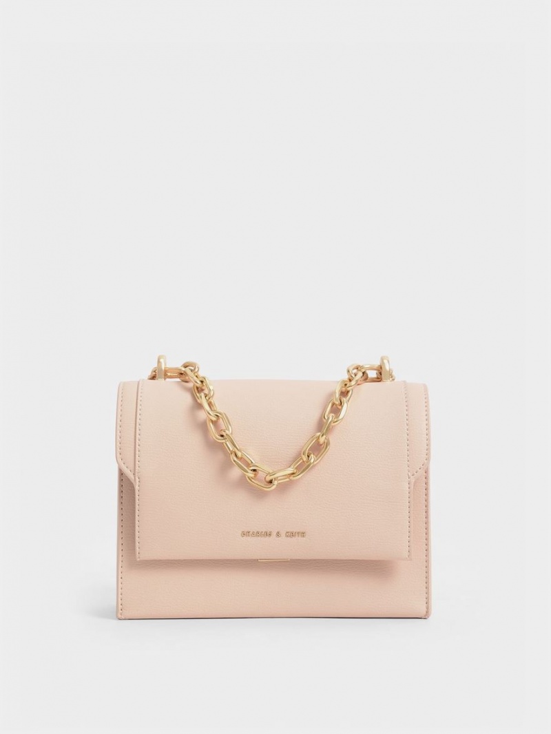 Charles And Keith Front Flap Chain Handle Crossbody Bags Light Pink | PHILIPPINES J035