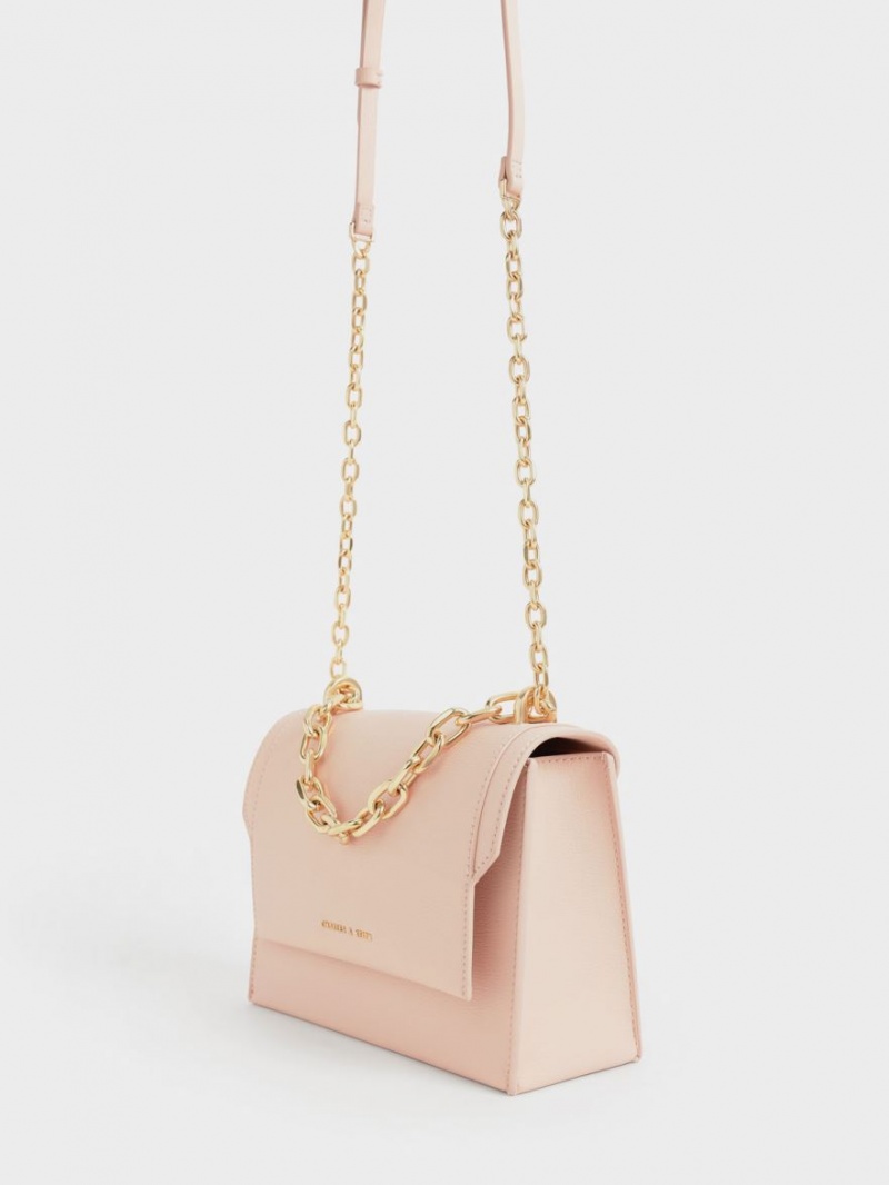 Charles And Keith Front Flap Chain Handle Crossbody Bags Light Pink | PHILIPPINES J879