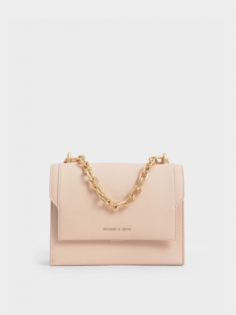 Charles And Keith Front Flap Chain Handle Crossbody Bags Light Pink | PHILIPPINES J879