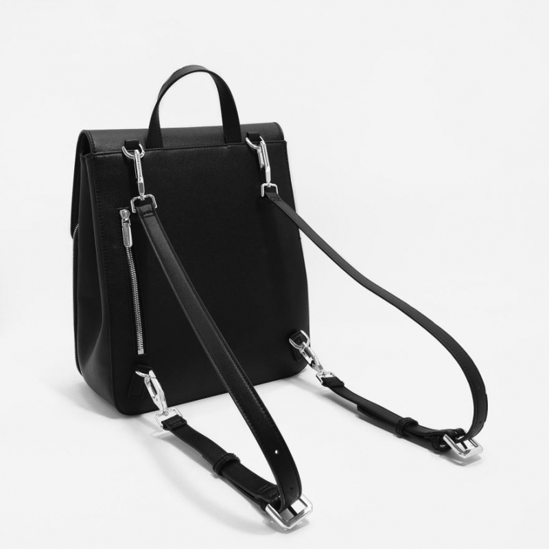 Charles And Keith Front Flap Structured Backpacks Black | PHILIPPINES O875