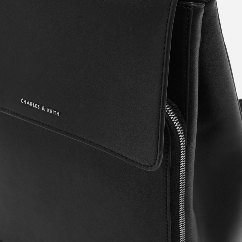 Charles And Keith Front Flap Structured Backpacks Black | PHILIPPINES O875