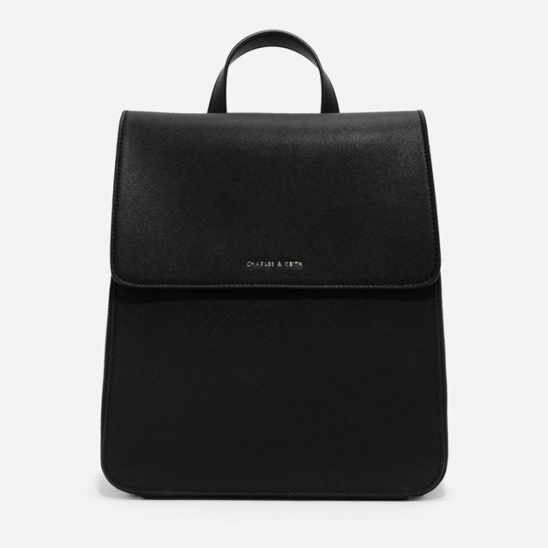 Charles And Keith Front Flap Structured Backpacks Black | PHILIPPINES O875