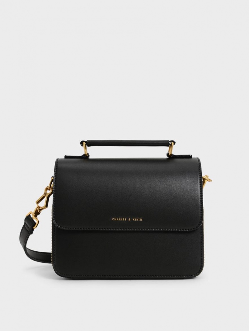 Charles And Keith Front Flap Top Handle Crossbody Bags Black | PHILIPPINES M076