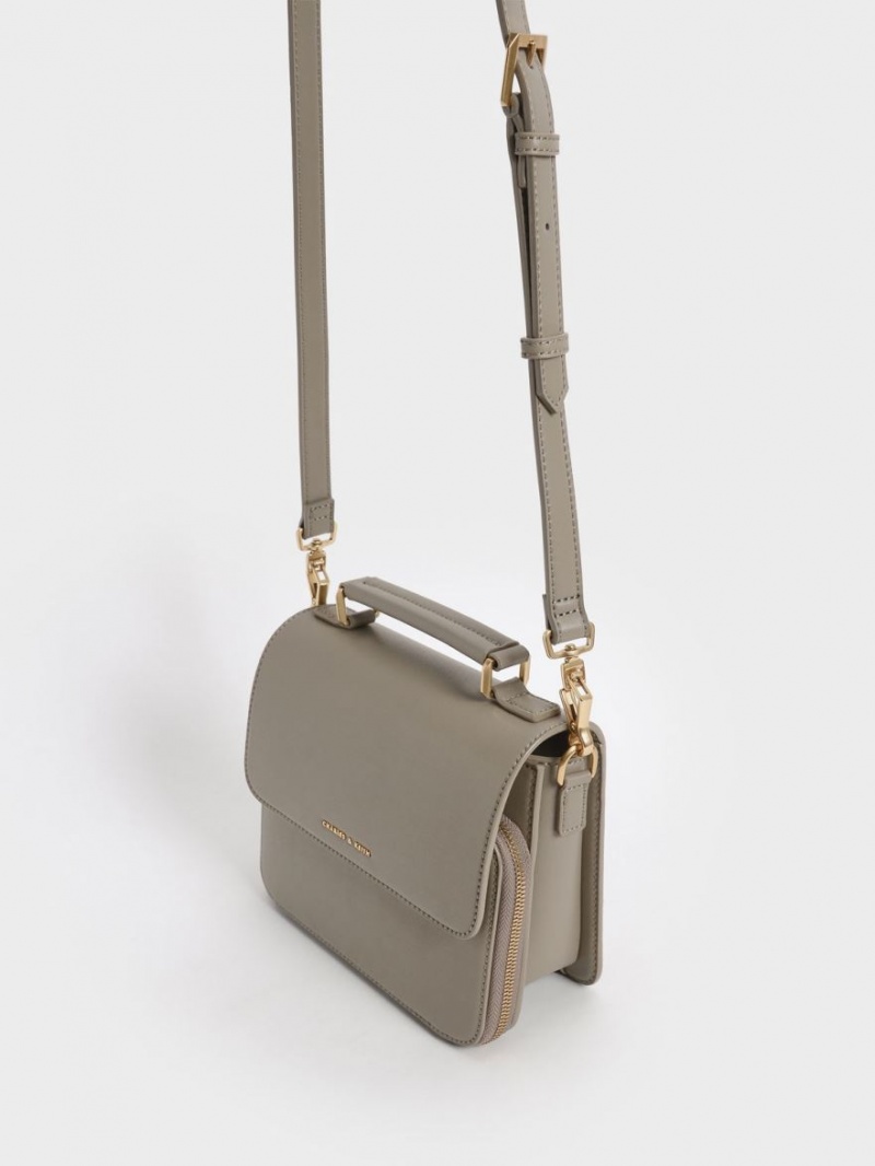 Charles And Keith Front Flap Top Handle Crossbody Bags Grey | PHILIPPINES X302