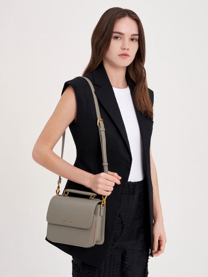 Charles And Keith Front Flap Top Handle Crossbody Bags Grey | PHILIPPINES X302