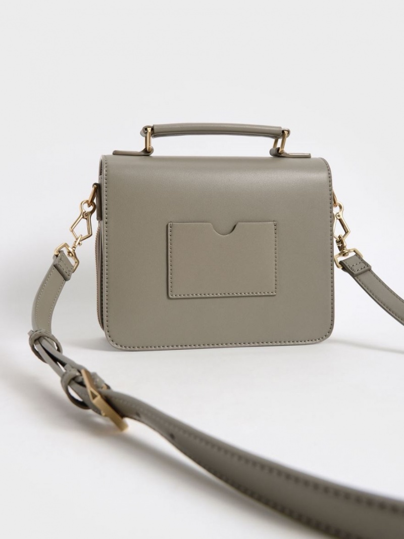 Charles And Keith Front Flap Top Handle Crossbody Bags Grey | PHILIPPINES X302