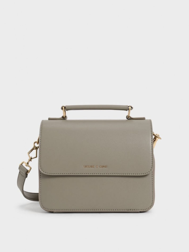 Charles And Keith Front Flap Top Handle Crossbody Bags Grey | PHILIPPINES X302