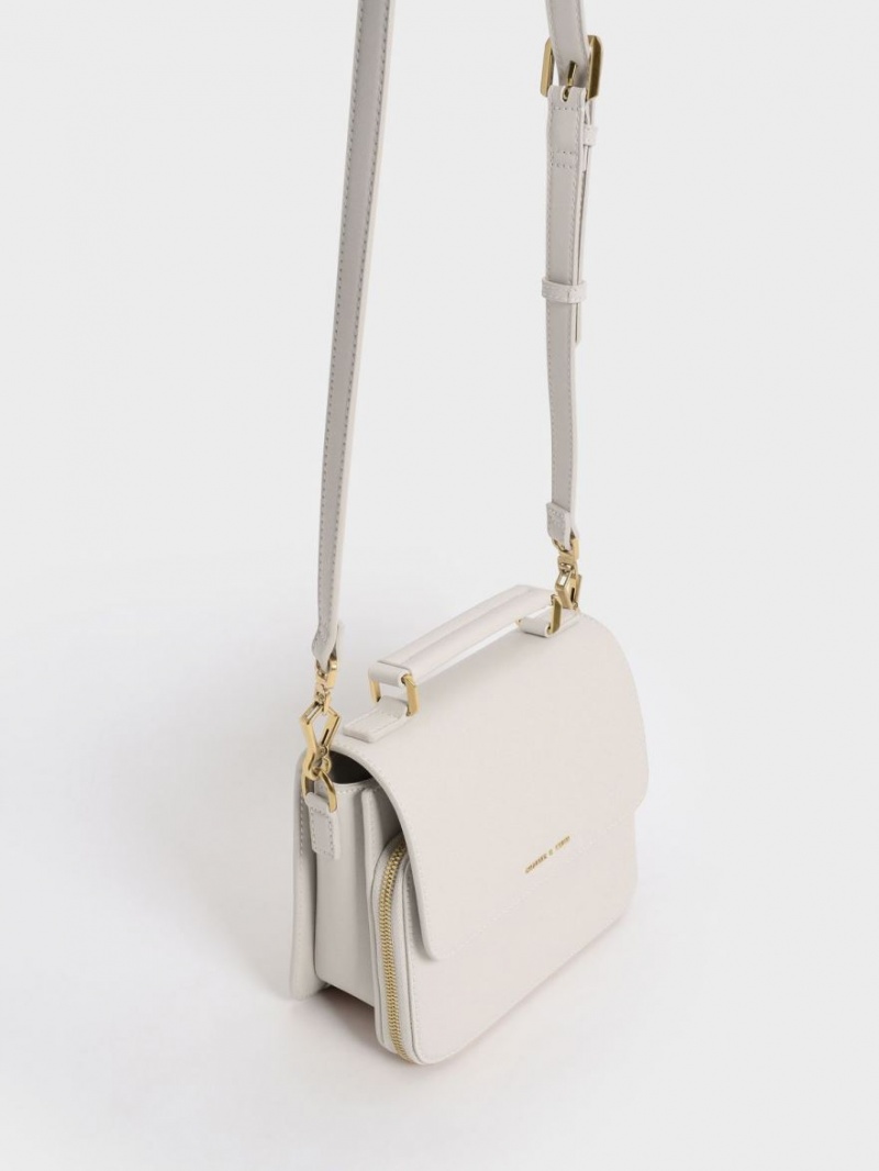 Charles And Keith Front Flap Top Handle Crossbody Bags White | PHILIPPINES E054