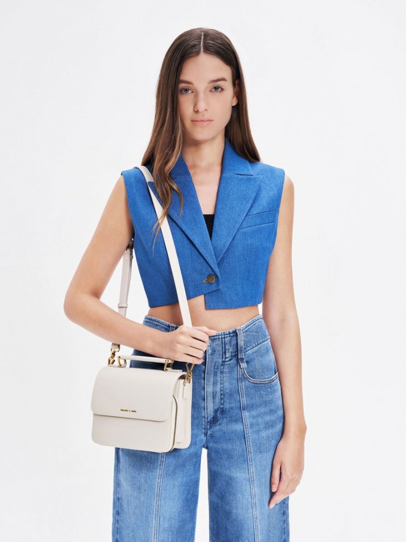 Charles And Keith Front Flap Top Handle Crossbody Bags White | PHILIPPINES E054