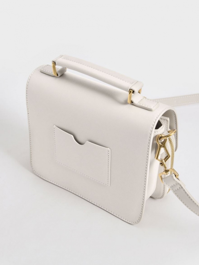 Charles And Keith Front Flap Top Handle Crossbody Bags White | PHILIPPINES E054