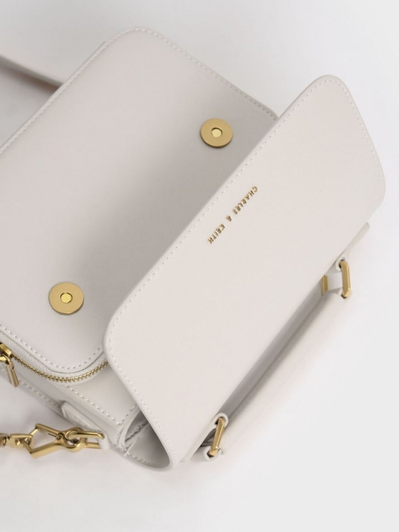 Charles And Keith Front Flap Top Handle Crossbody Bags White | PHILIPPINES E054