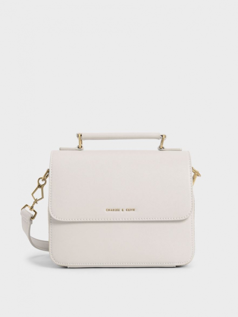 Charles And Keith Front Flap Top Handle Crossbody Bags White | PHILIPPINES E054