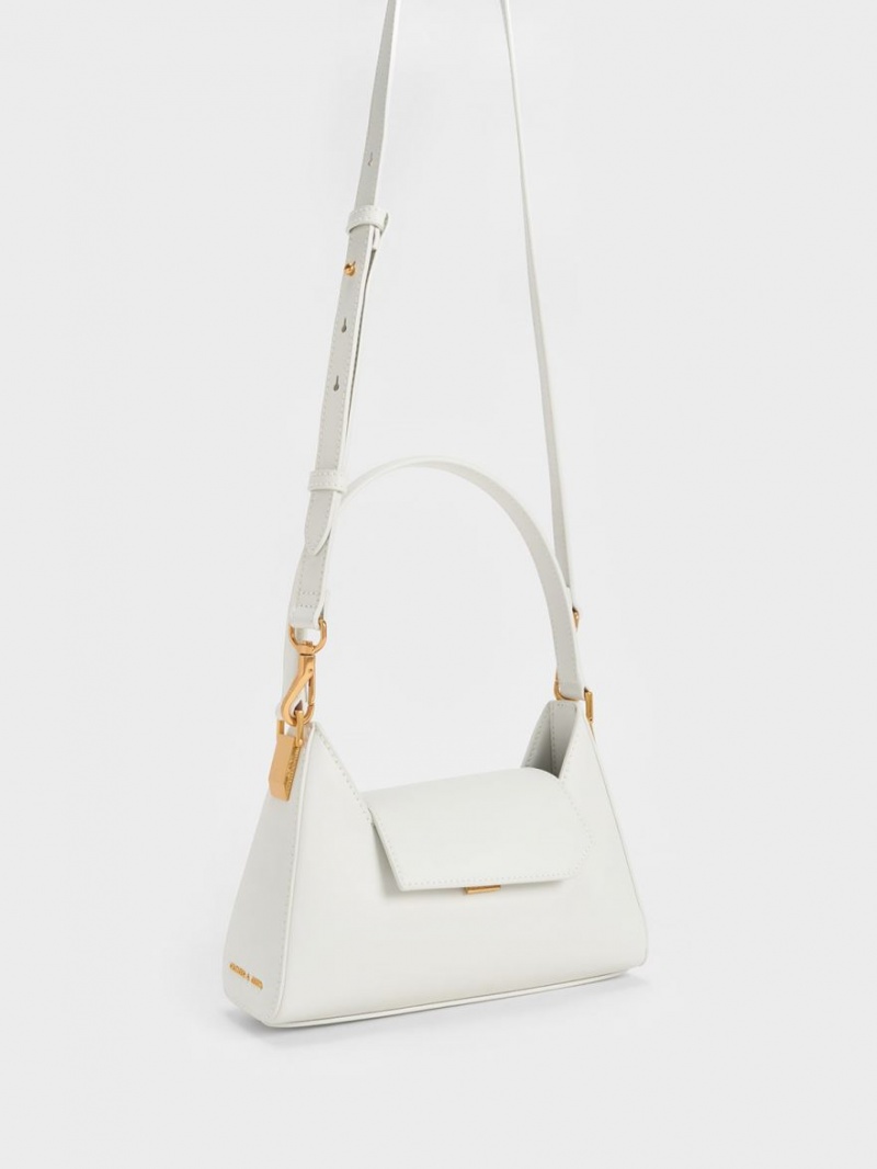 Charles And Keith Front Flap Trapeze Shoulder Bags White | PHILIPPINES N183