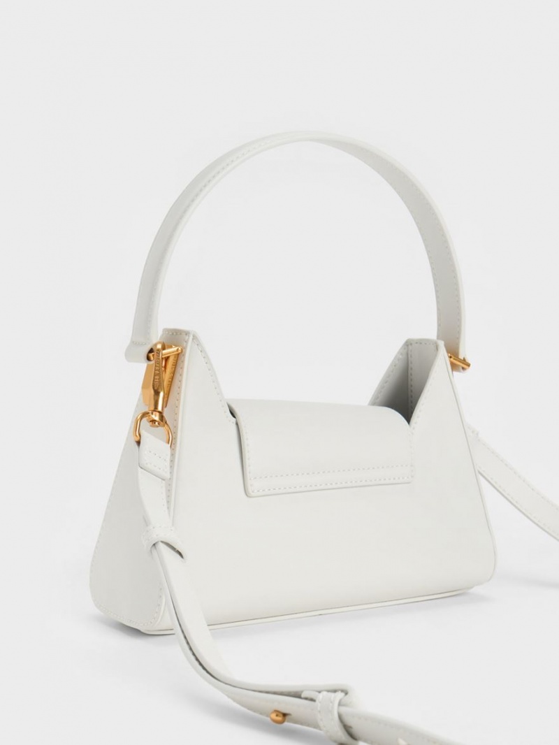 Charles And Keith Front Flap Trapeze Shoulder Bags White | PHILIPPINES N183