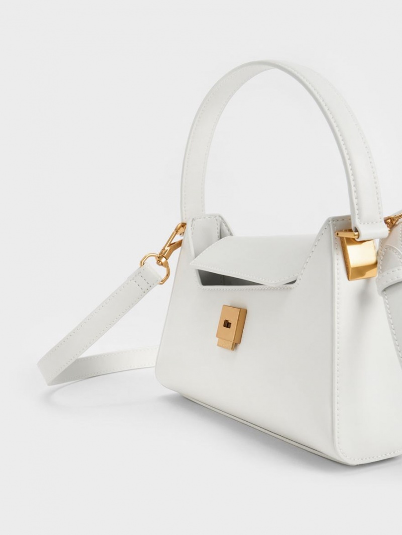 Charles And Keith Front Flap Trapeze Shoulder Bags White | PHILIPPINES N183