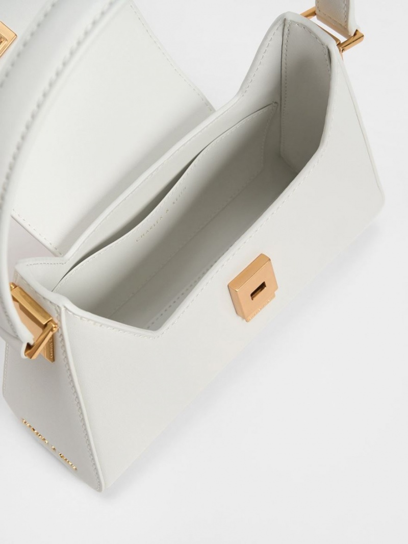 Charles And Keith Front Flap Trapeze Shoulder Bags White | PHILIPPINES N183