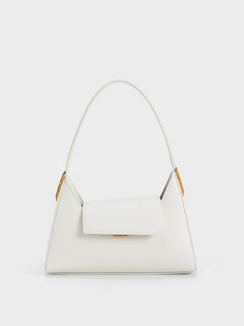 Charles And Keith Front Flap Trapeze Shoulder Bags White | PHILIPPINES N183