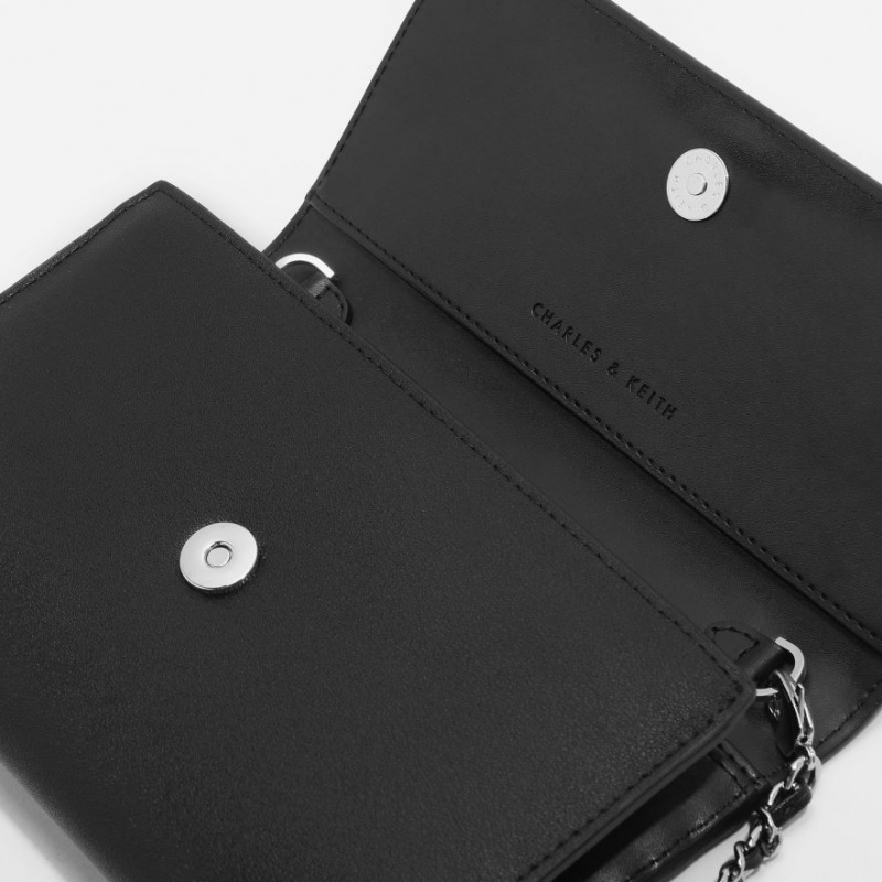 Charles And Keith Front Flap Wallets Black | PHILIPPINES P452