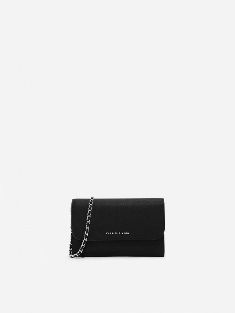 Charles And Keith Front Flap Wallets Black | PHILIPPINES P452