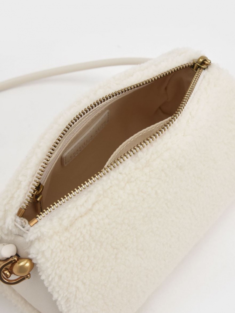 Charles And Keith Furry Knotted Handle Shoulder Bags White | PHILIPPINES X837