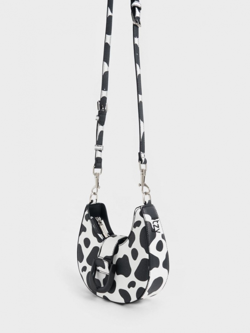 Charles And Keith Gabine Belted Hobo Bag Black / White | PHILIPPINES R518