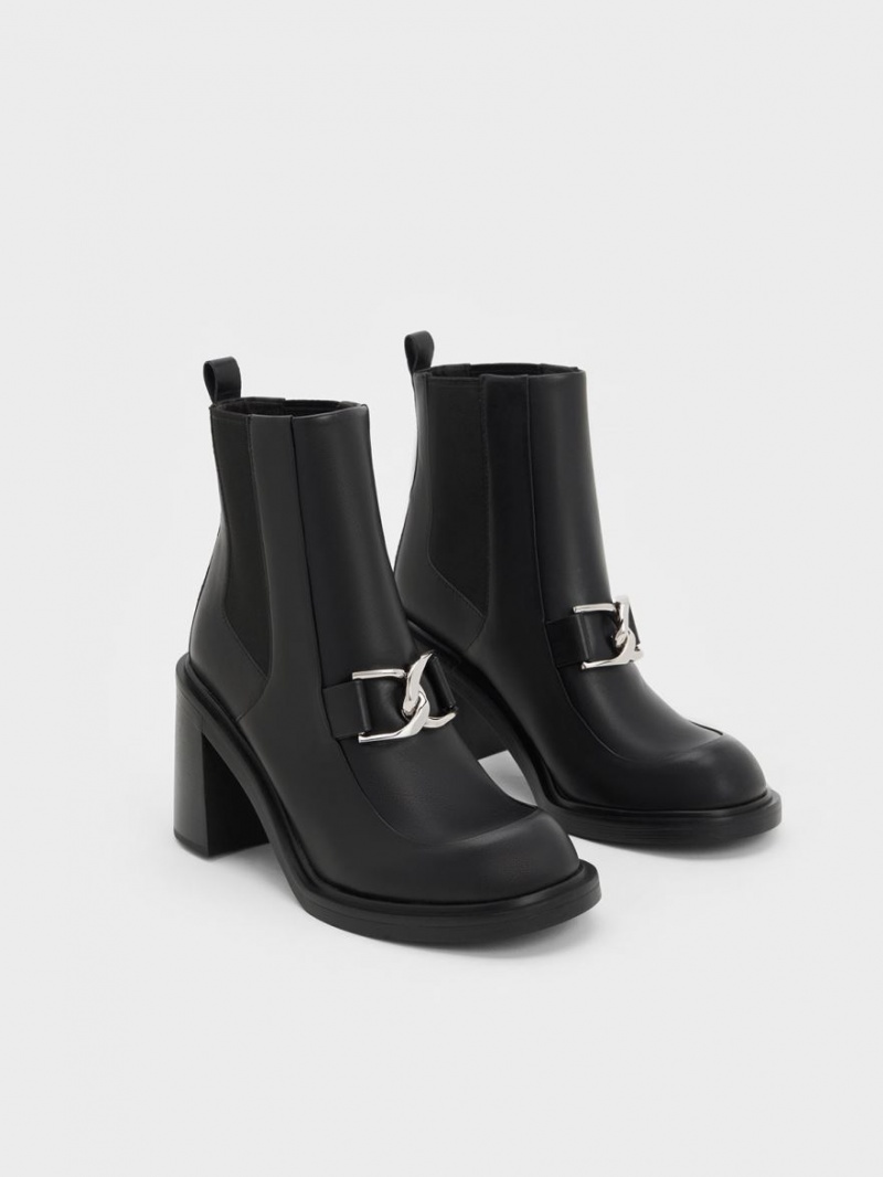 Charles And Keith Gabine Block Heel Ankle Boots Black | PHILIPPINES A493