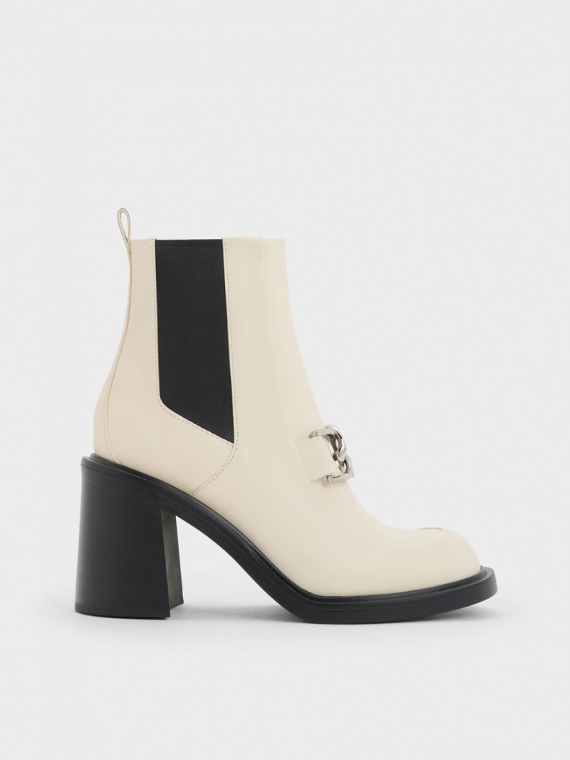 Charles And Keith Gabine Block Heel Ankle Boots Cream | PHILIPPINES C793