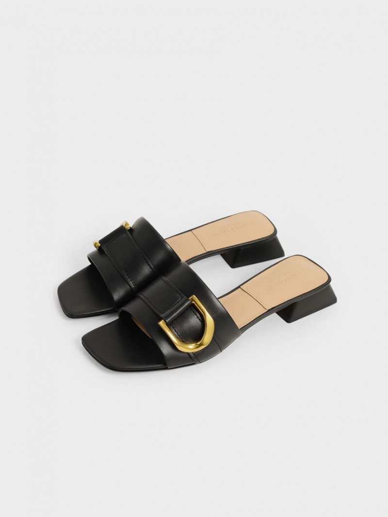 Charles And Keith Gabine Buckled Leather​ Mules Black | PHILIPPINES J159