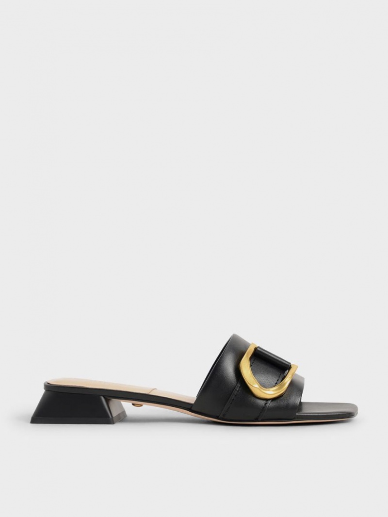 Charles And Keith Gabine Buckled Leather​ Mules Black | PHILIPPINES J159