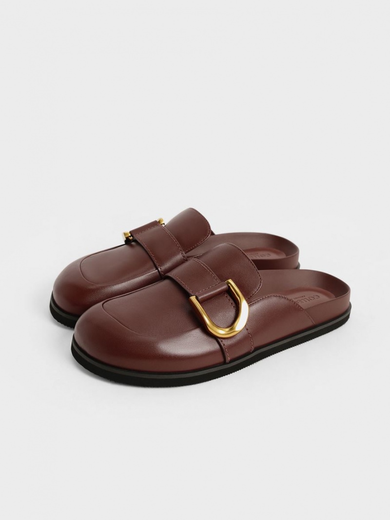 Charles And Keith Gabine Buckled Leather Loafer​ Mules Brown | PHILIPPINES F810