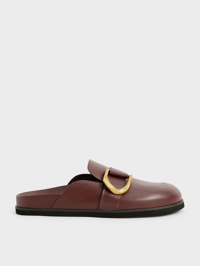 Charles And Keith Gabine Buckled Leather Loafer​ Mules Brown | PHILIPPINES F810