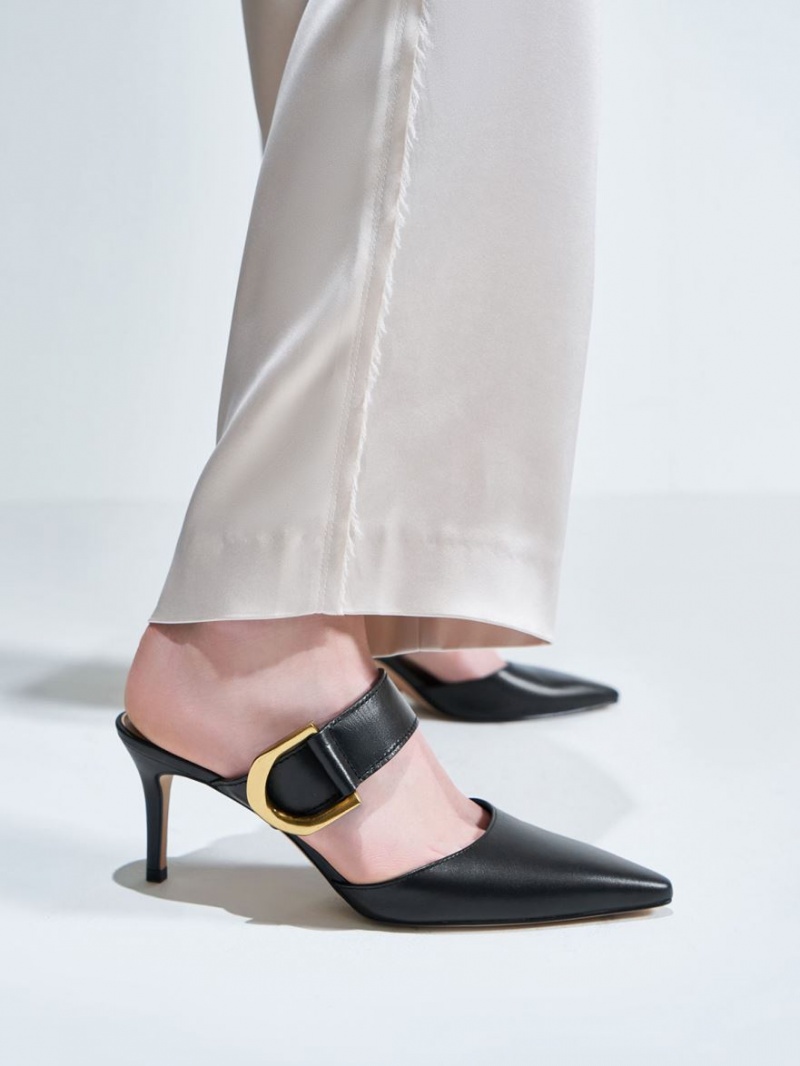 Charles And Keith Gabine Buckled Leather Mule Pumps Black | PHILIPPINES I238