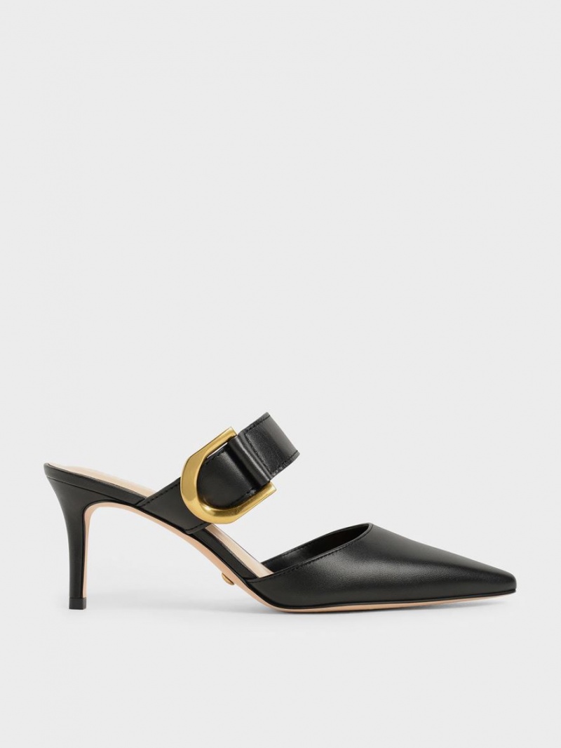 Charles And Keith Gabine Buckled Leather Mule Pumps Black | PHILIPPINES I238