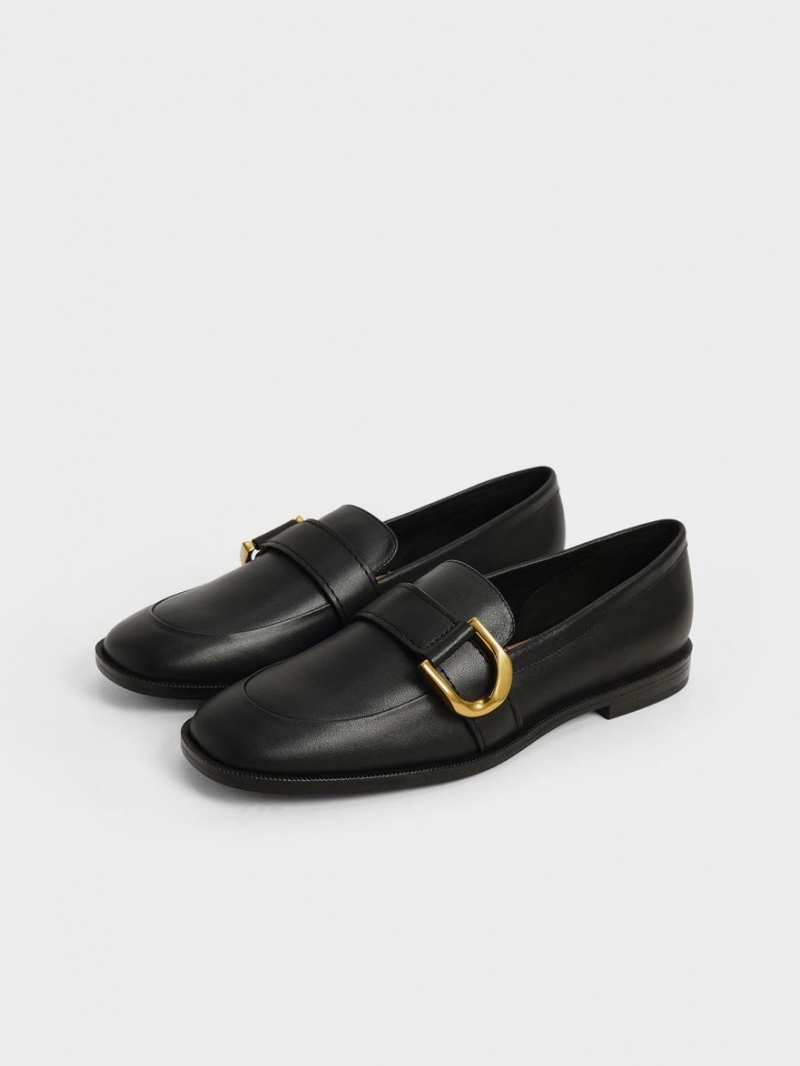 Charles And Keith Gabine Buckled Leather​ Loafers Black | PHILIPPINES Z916