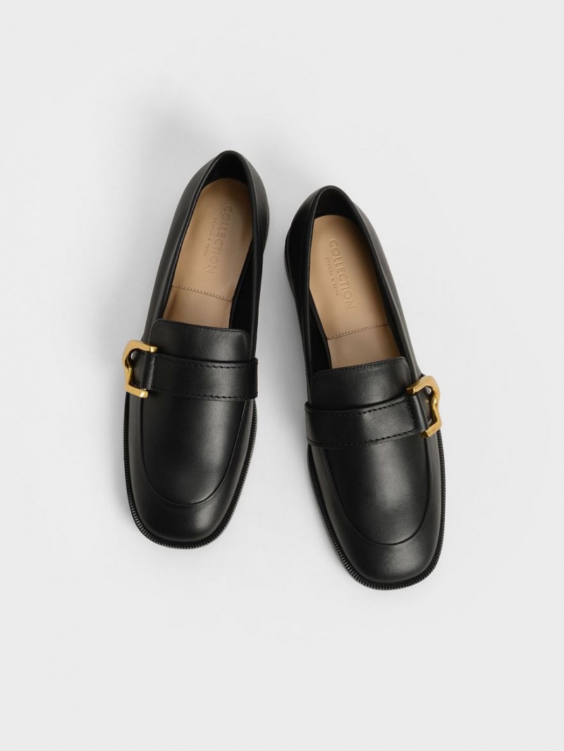 Charles And Keith Gabine Buckled Leather​ Loafers Black | PHILIPPINES Z916