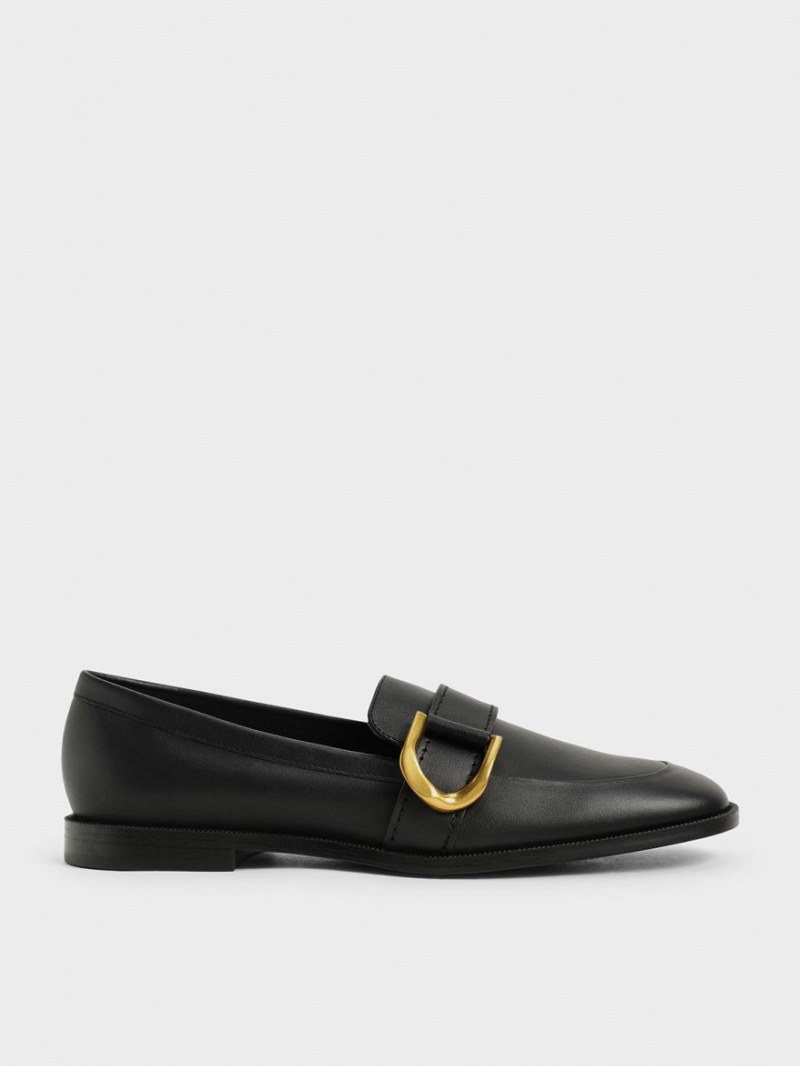 Charles And Keith Gabine Buckled Leather​ Loafers Black | PHILIPPINES Z916