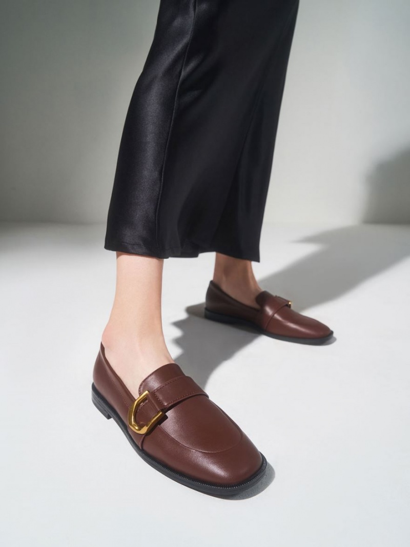 Charles And Keith Gabine Buckled Leather​ Loafers Brown | PHILIPPINES U274