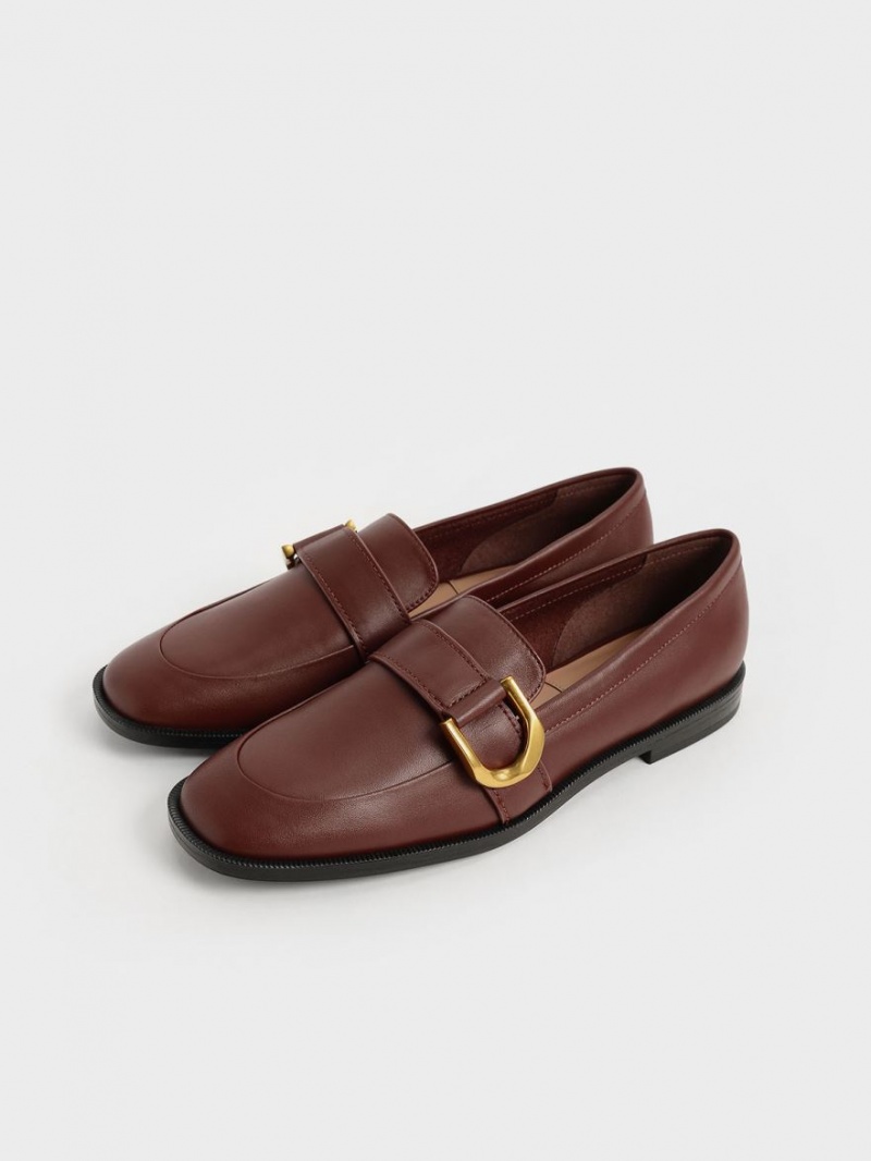 Charles And Keith Gabine Buckled Leather​ Loafers Brown | PHILIPPINES U274