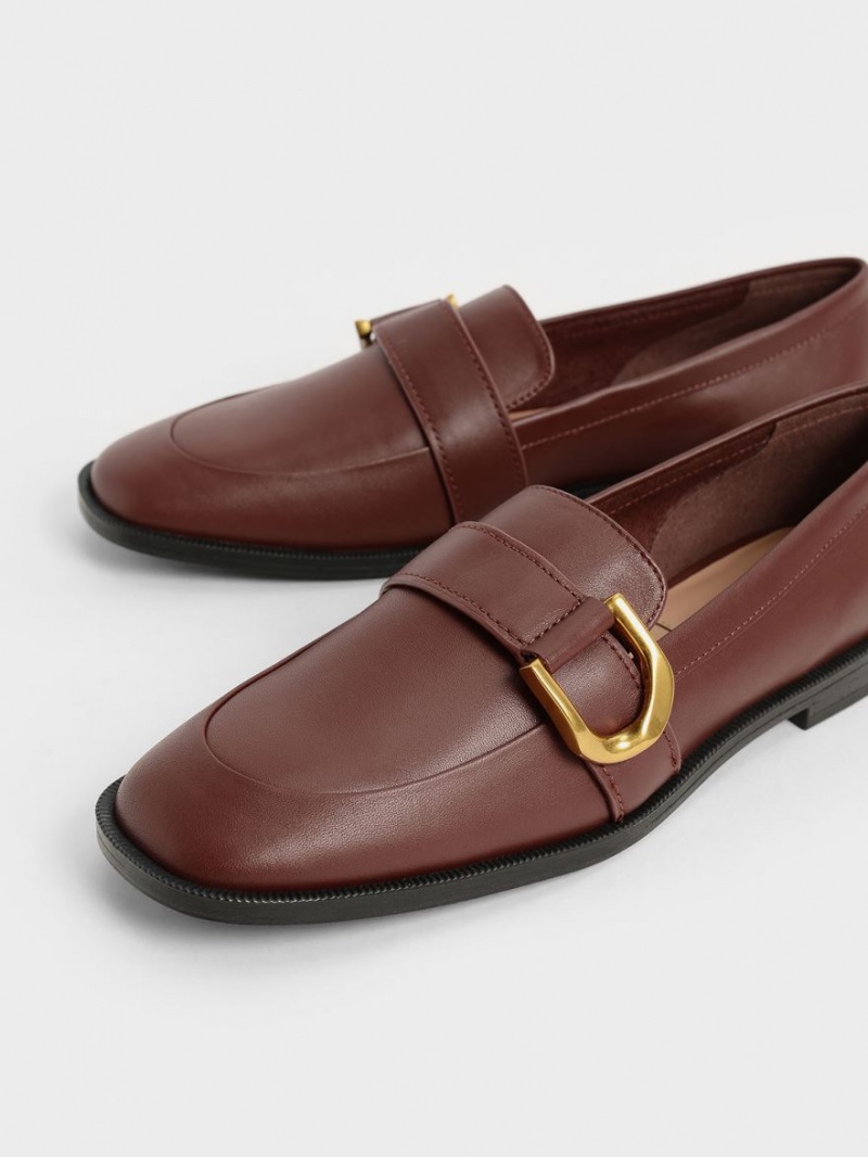 Charles And Keith Gabine Buckled Leather​ Loafers Brown | PHILIPPINES U274