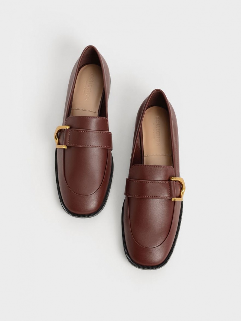 Charles And Keith Gabine Buckled Leather​ Loafers Brown | PHILIPPINES U274